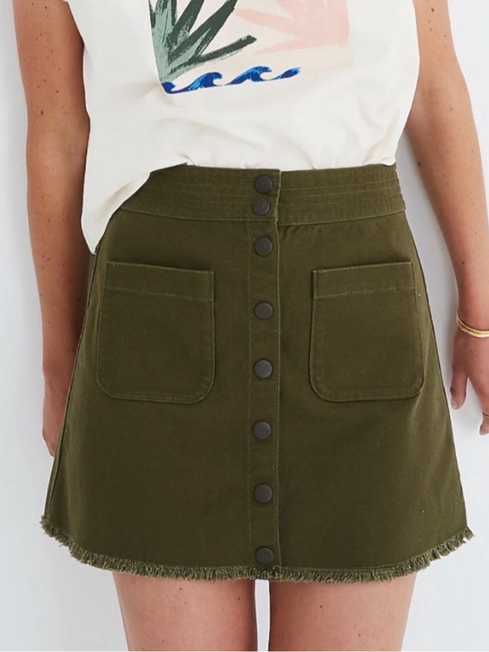 Madewell Denim Button-Front Olive Green A-Line Skirt - Size 8
